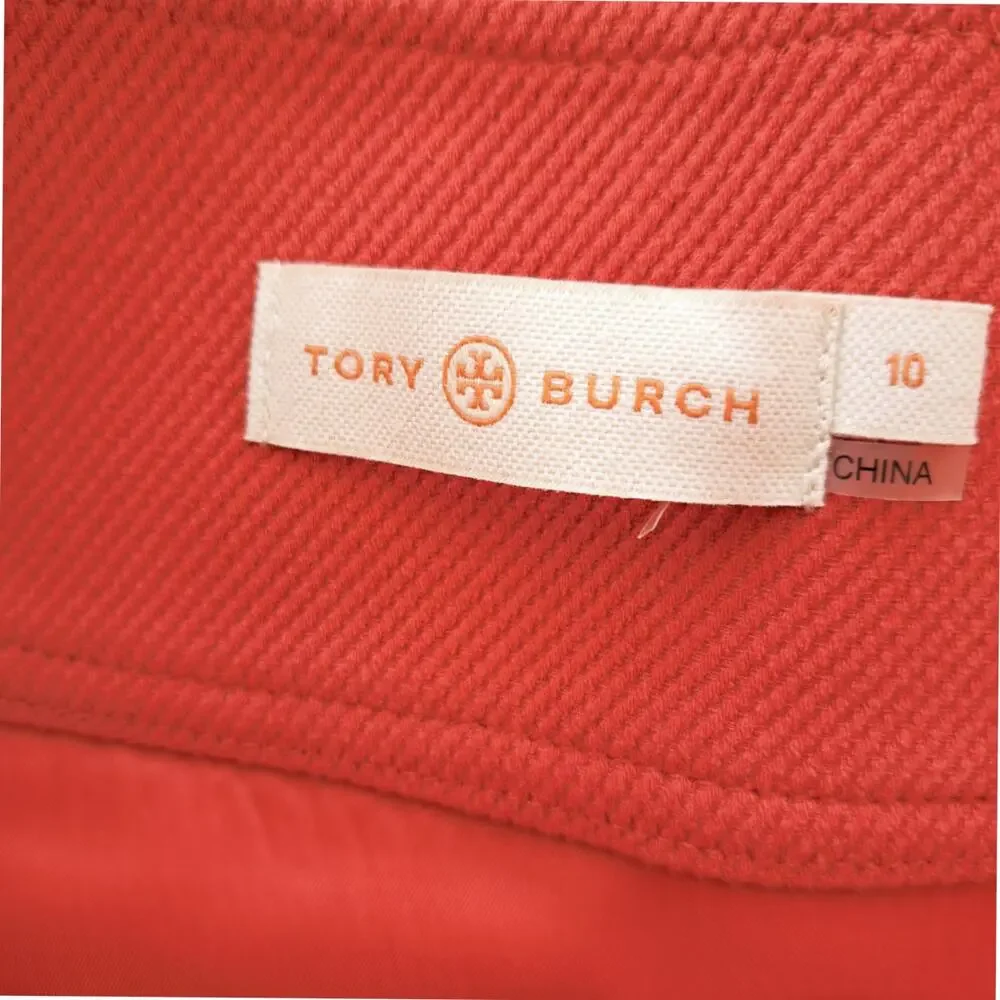 Tory Burch Thea Canyon Cotton Pleated A-Line Skirt Size 10 Orange Stretch Twill